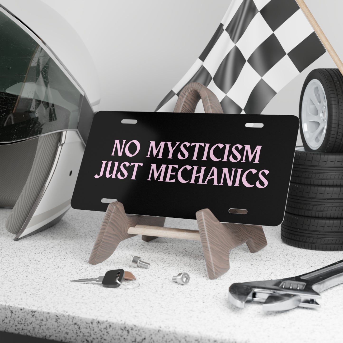 No Mysticism, Just Mechanics Car Plate